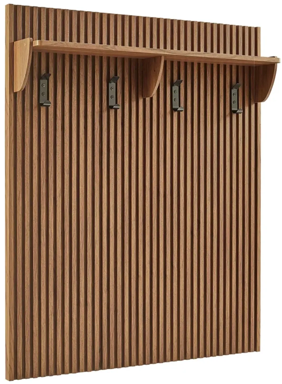 Render Fluted Coat Rack Panel With Shelf by Modway Walnut