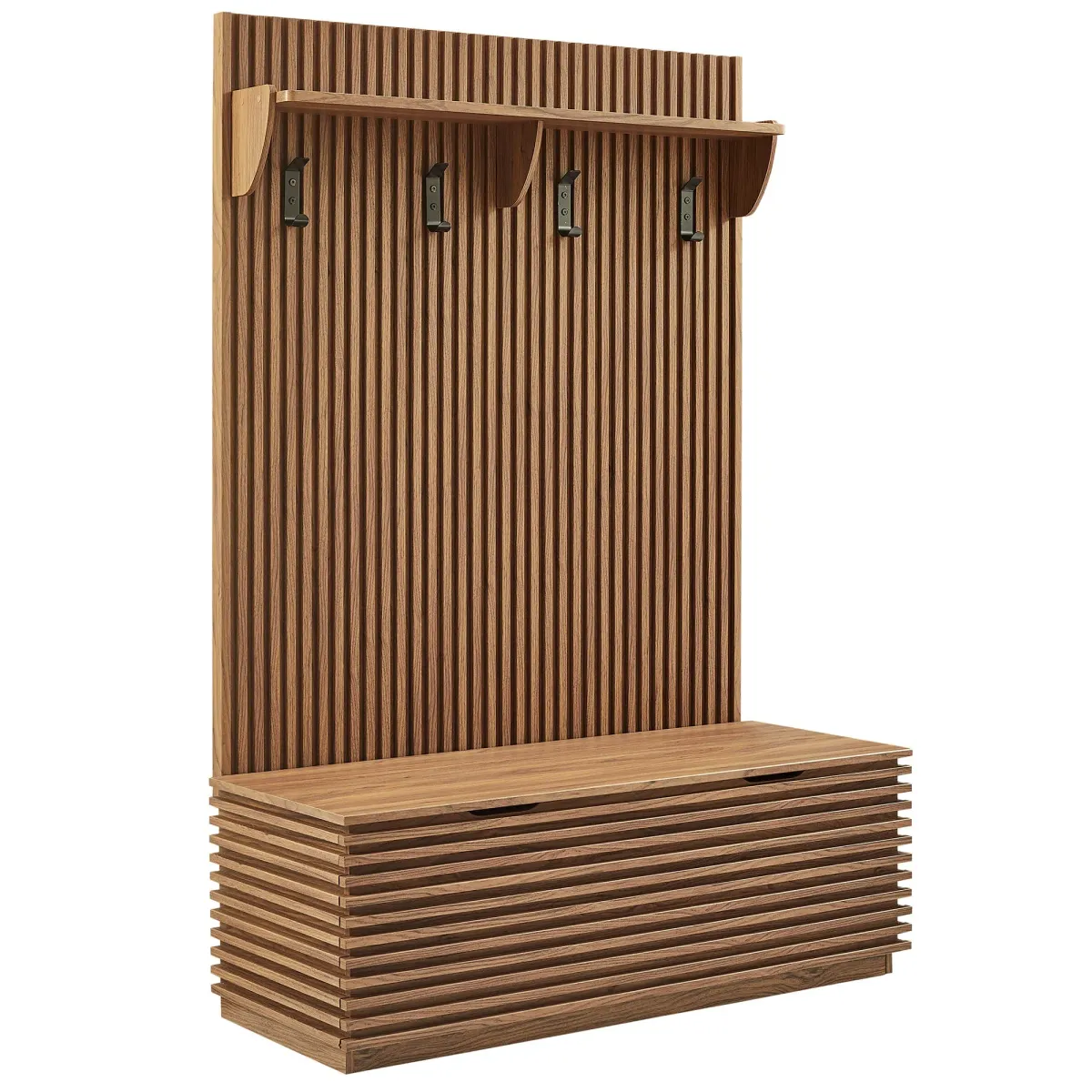 Render Fluted 3-in-1 Hall Tree With Storage Bench and Coat Rack by Modway Oak