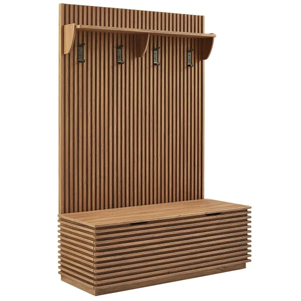 Render Fluted 3-in-1 Hall Tree With Storage Bench and Coat Rack by Modway