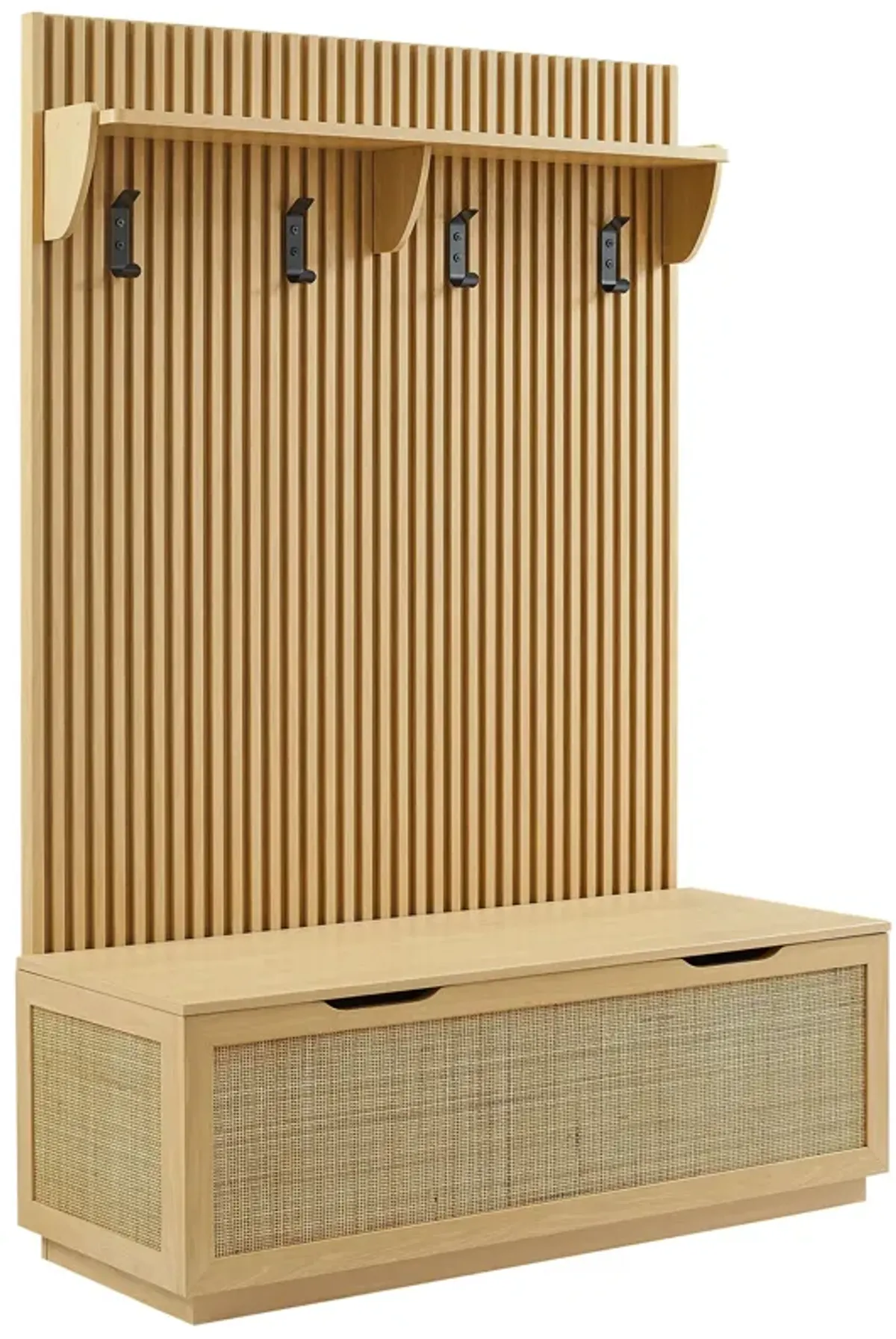 Soma Fluted 3-in-1 Hall Tree With Storage Bench and Coat Rack by Modway Walnut