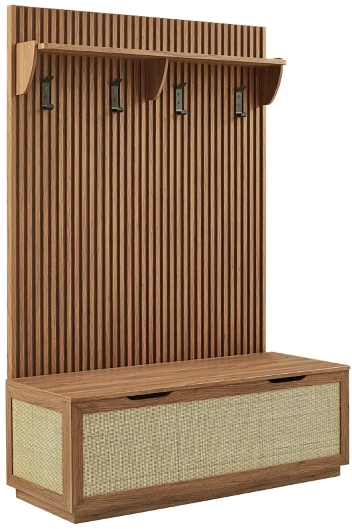Soma Fluted 3-in-1 Hall Tree With Storage Bench and Coat Rack by Modway Walnut