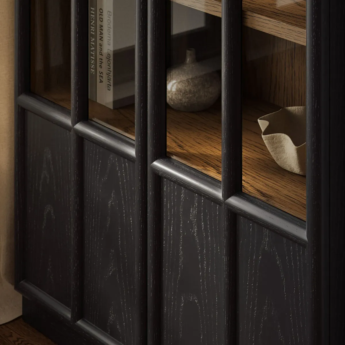 Anwen Solid Wood and Glass Display Cabinet by Modway Black Oak
