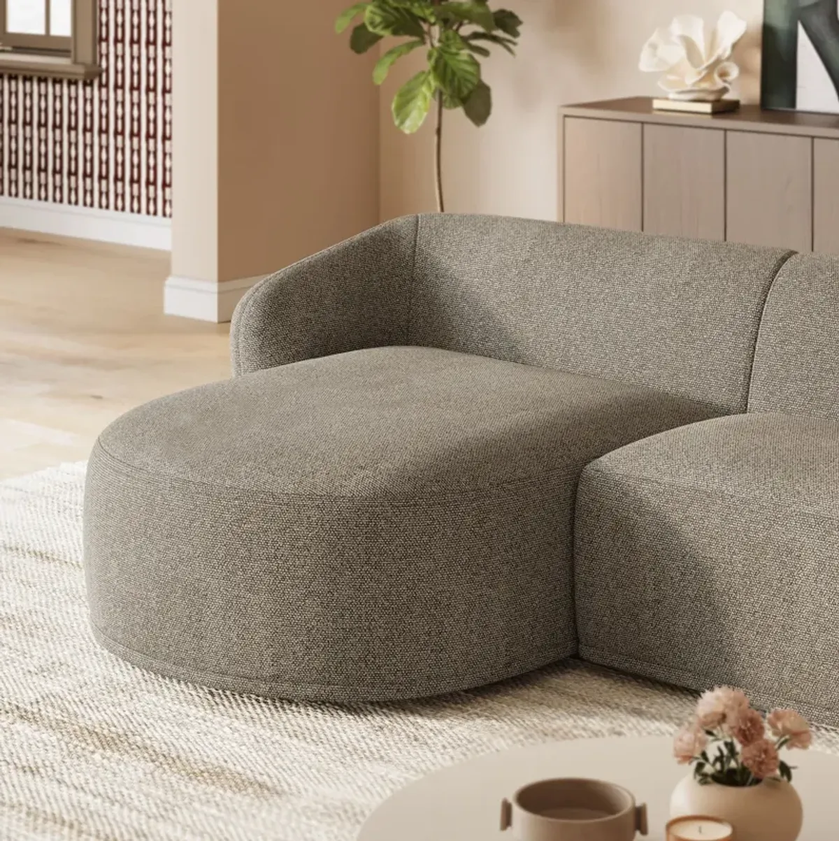 Monica 2 Piece Left Facing Boucle Fabric Modular Sofa with Chaise by Modway Earth