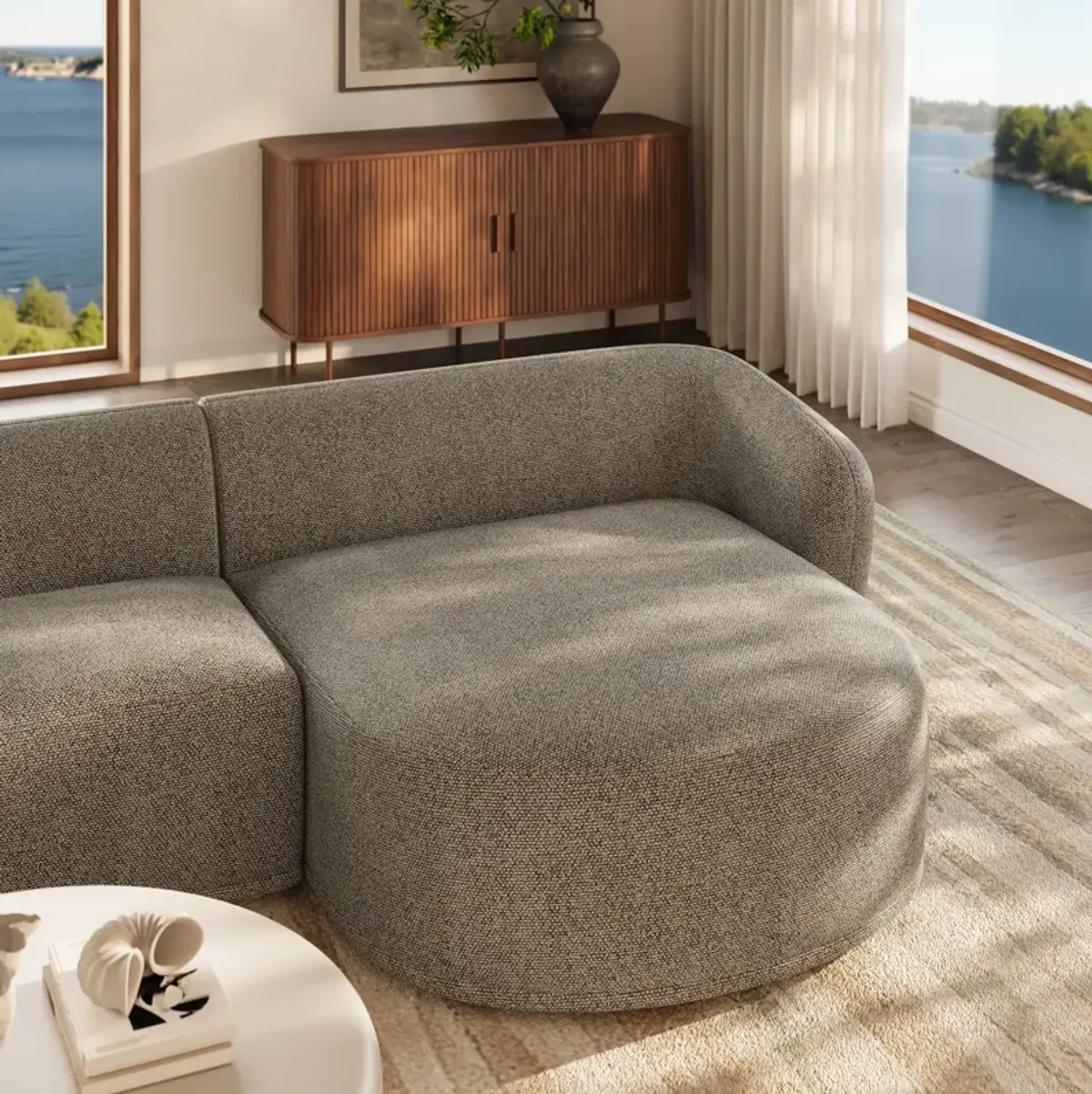 Monica 2 Piece Right Facing Boucle Fabric Modular Sofa with Chaise by Modway Earth