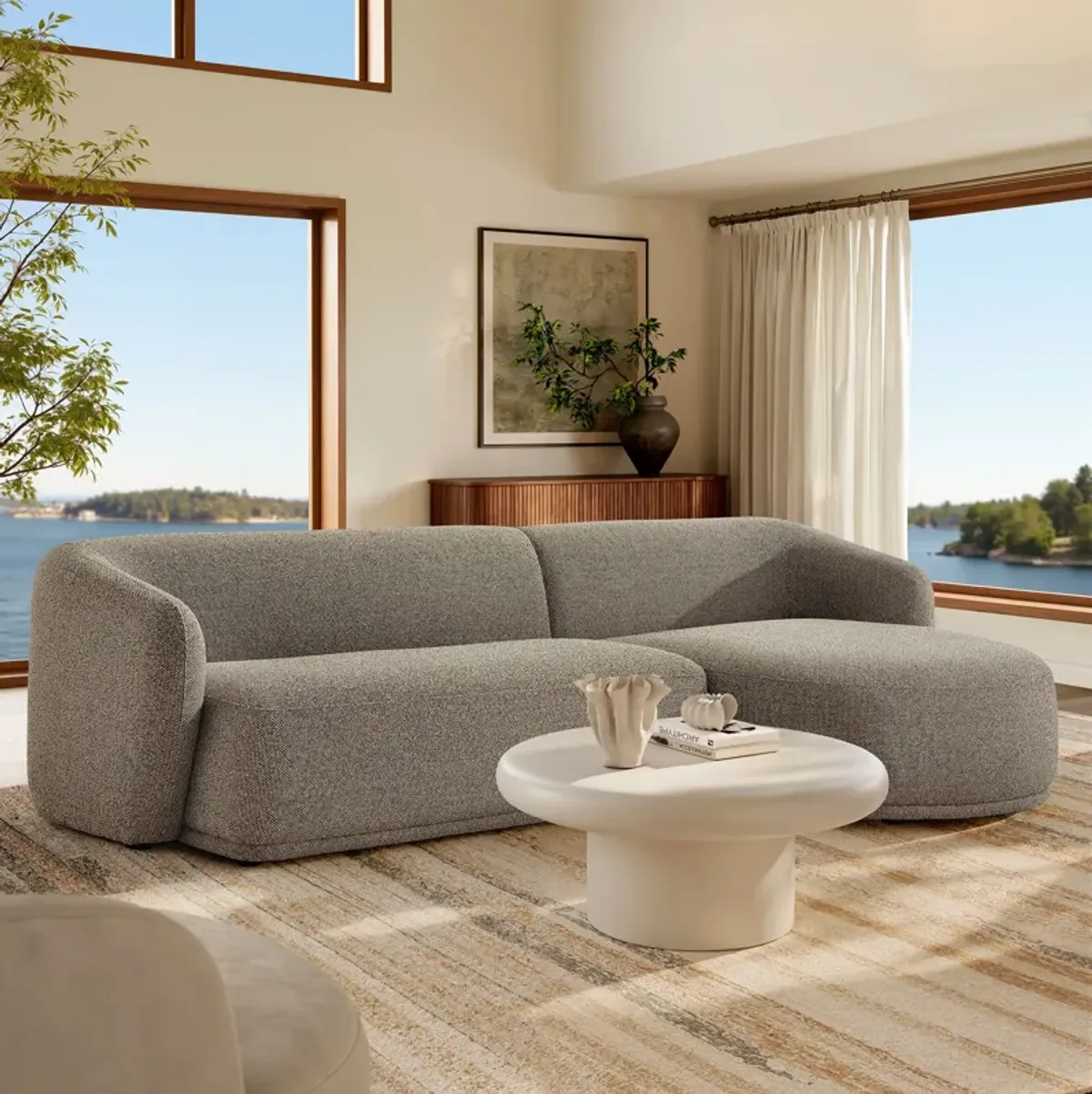 Monica 2 Piece Right Facing Boucle Fabric Modular Sofa with Chaise by Modway Earth