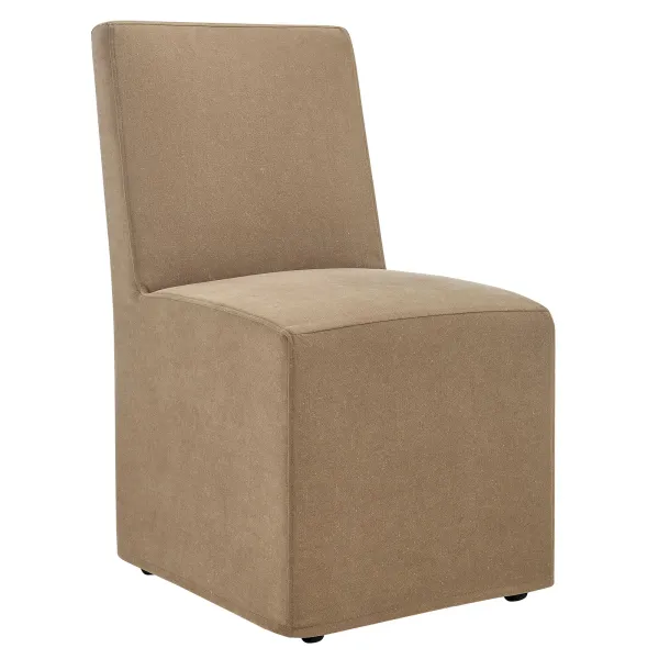 Tessera Upholstered Linen-Blend Slipcovered Dining Chair by Modway Almond