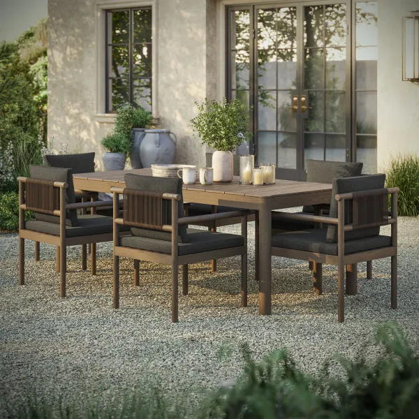 Eleni 7 Piece Outdoor Patio Teak Wood Dining Set by Modway Weathered Gray Pebble