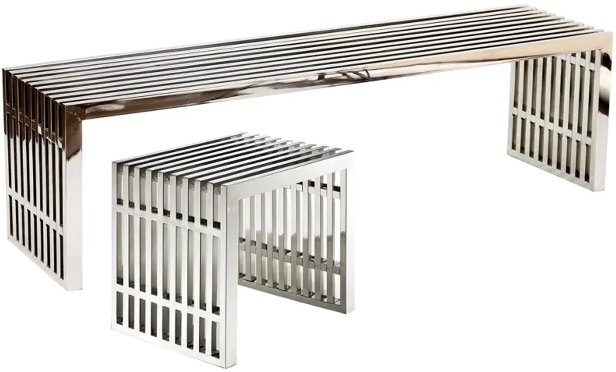 Gridiron Benches Set of 2 by Modway Silver