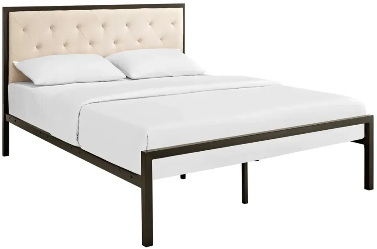 Mia Fabric Bed by Modway Brown Beige / Queen