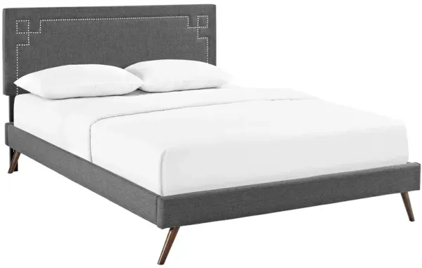 Josie Fabric Queen Platform Bed with Round Splayed Legs by Modway Gray