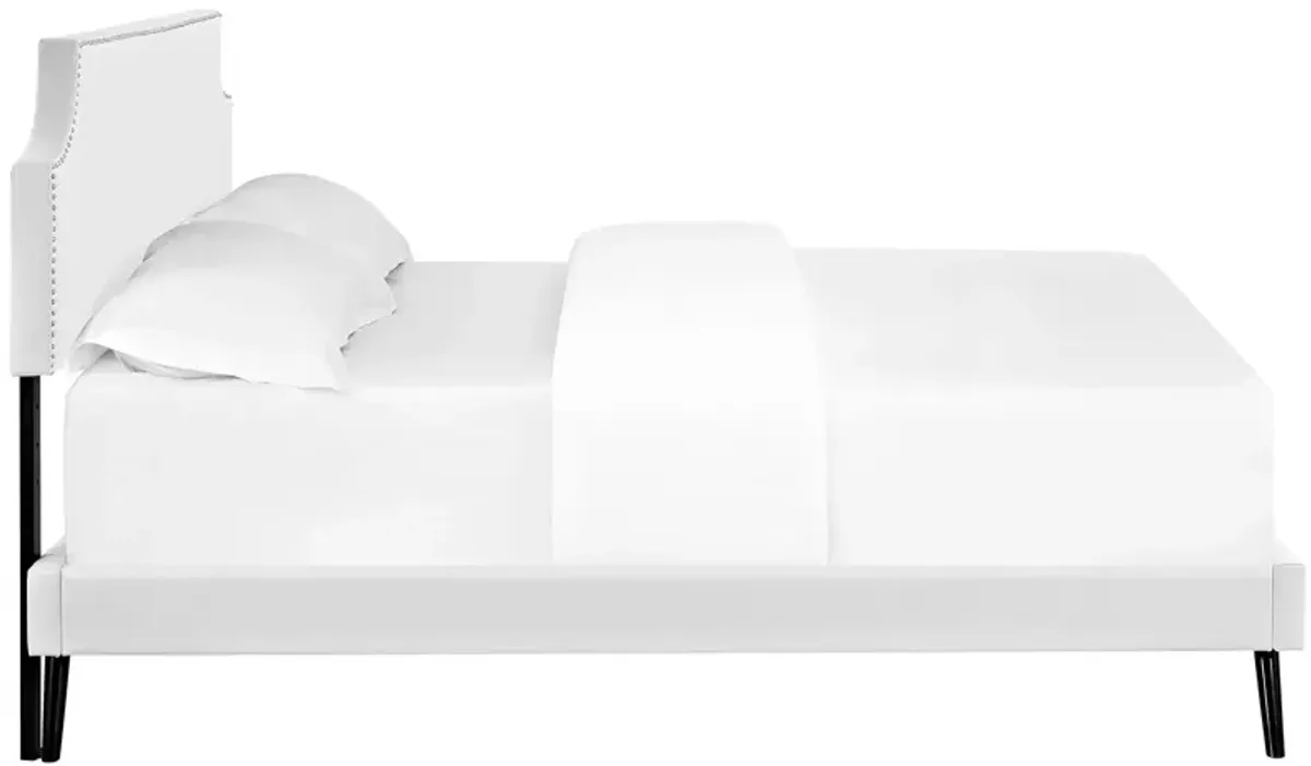 Laura Fabric Platform Bed with Round Splayed Legs by Modway Full / White