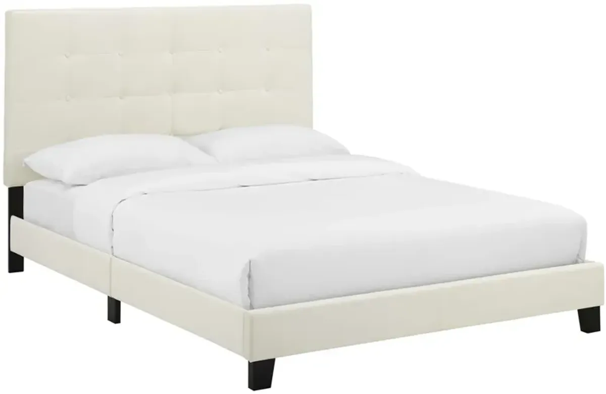 Melanie Tufted Button Upholstered Performance Velvet Platform Bed by Modway Full / Ivory