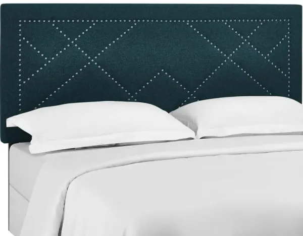 Reese Nailhead Upholstered Linen Fabric Headboard by Modway Azure / Full/Queen