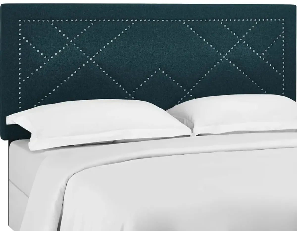 Reese Nailhead Upholstered Linen Fabric Headboard by Modway Gray / Full/Queen