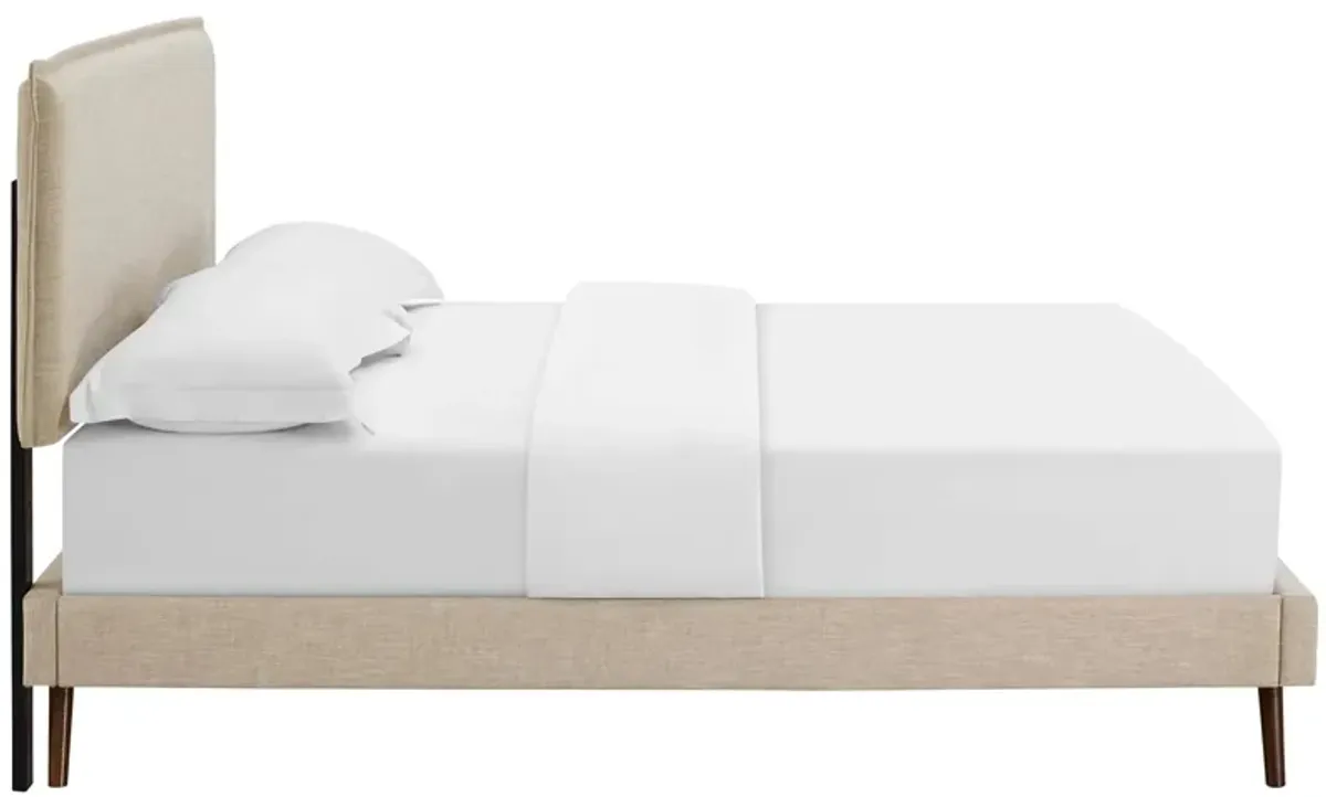 Amaris Fabric Platform Bed with Round Splayed Legs by Modway Queen / Beige