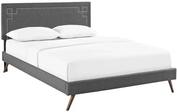 Ruthie Fabric Platform Bed with Round Splayed Legs by Modway Gray / Queen