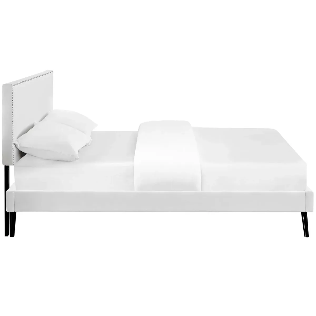 Macie Vinyl Platform Bed with Round Splayed Legs by Modway Full / White