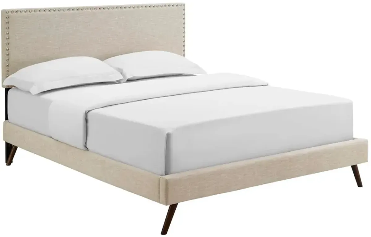 Macie Fabric Platform Bed with Round Splayed Legs by Modway Queen / Beige