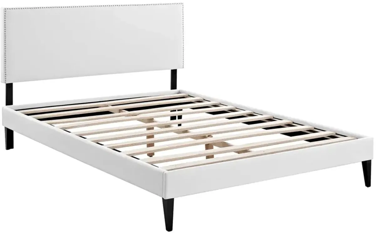 Macie Vinyl Platform Bed with Squared Tapered Legs by Modway Full / White