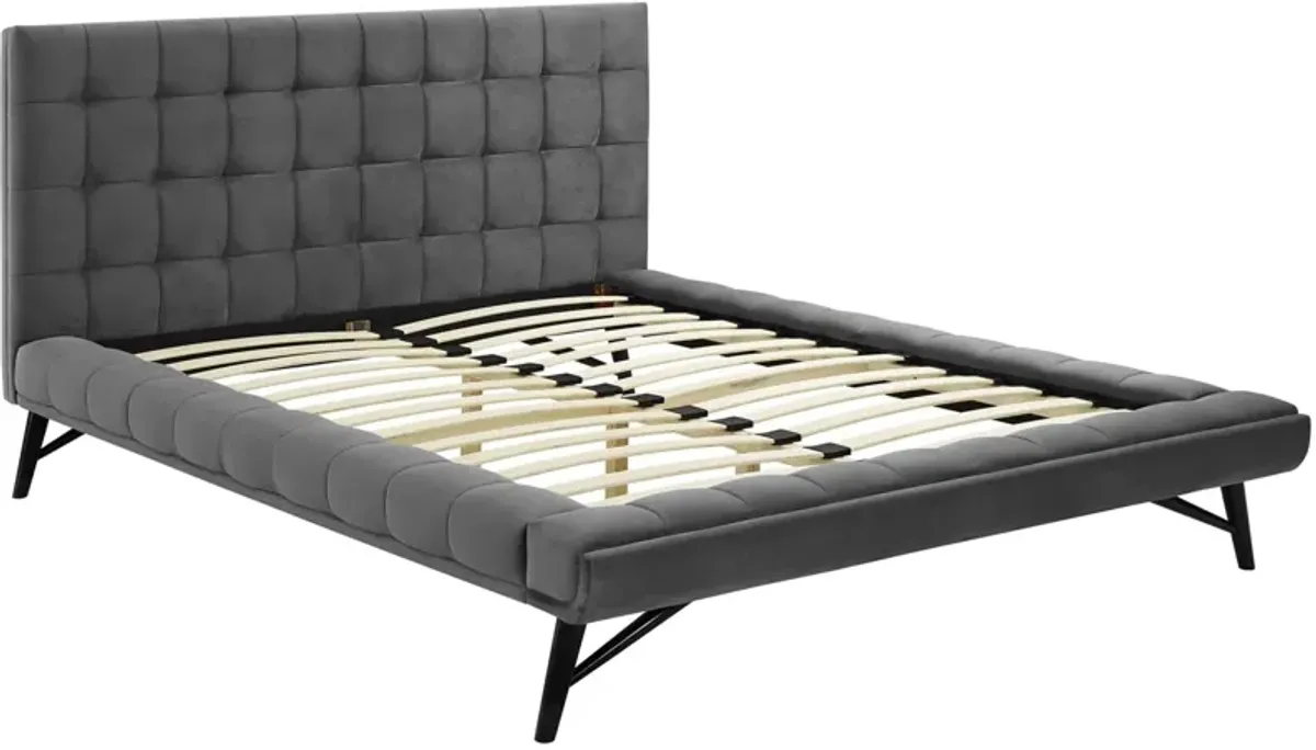 Julia Biscuit Tufted Performance Velvet Platform Bed by Modway Queen / Gray