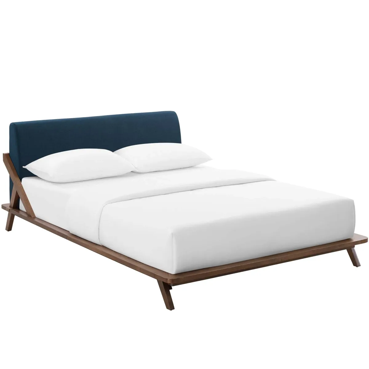 Luella Upholstered Fabric Queen Platform Bed by Modway Queen / Walnut Blue