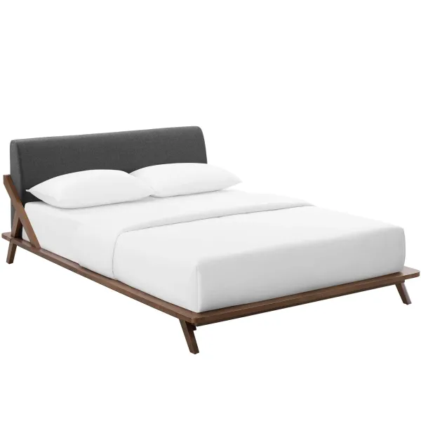 Luella Upholstered Fabric Queen Platform Bed by Modway Queen / Walnut Gray