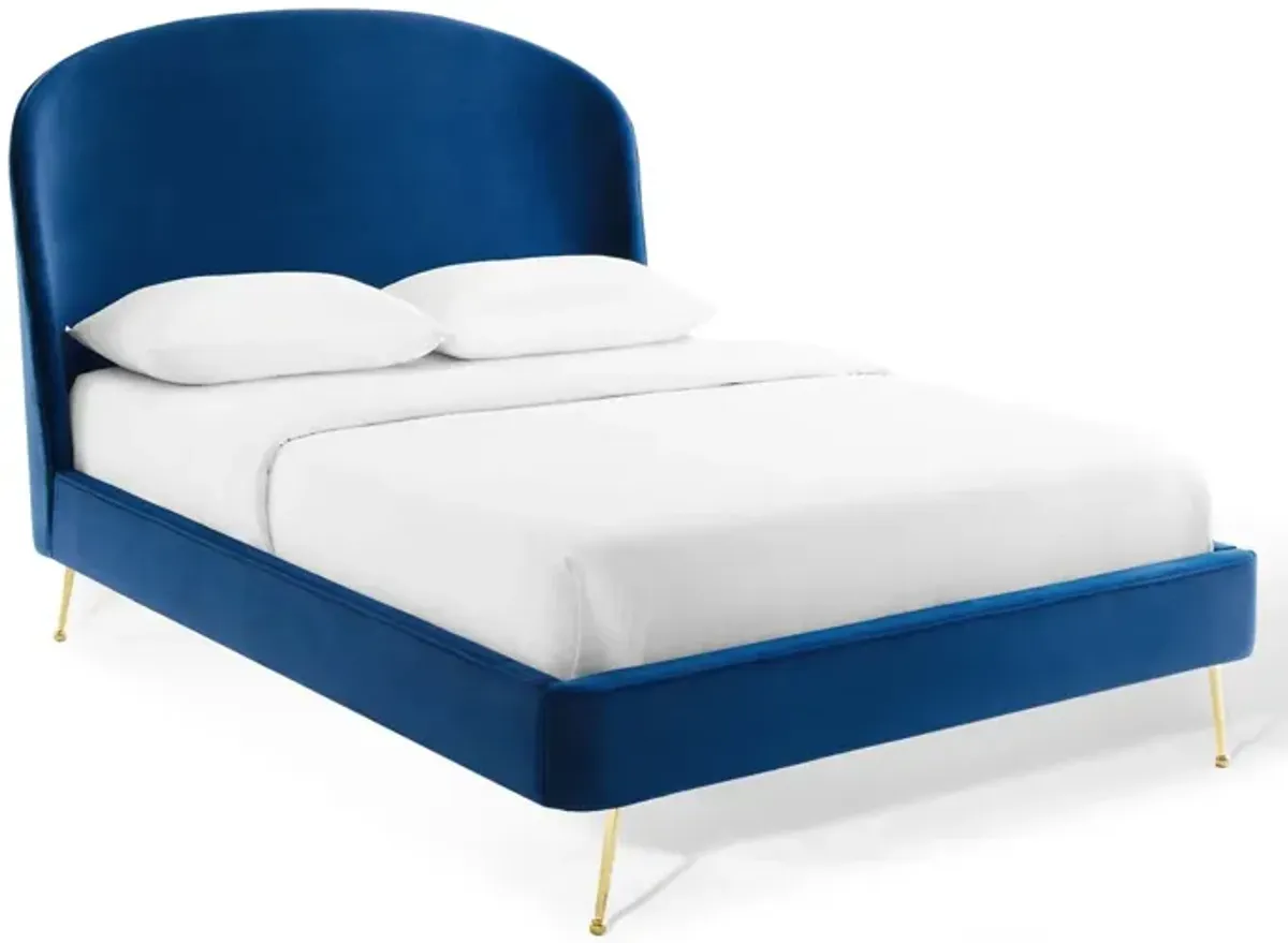 Mira Upholstered Performance Velvet Queen Platform Bed by Modway Queen / Navy