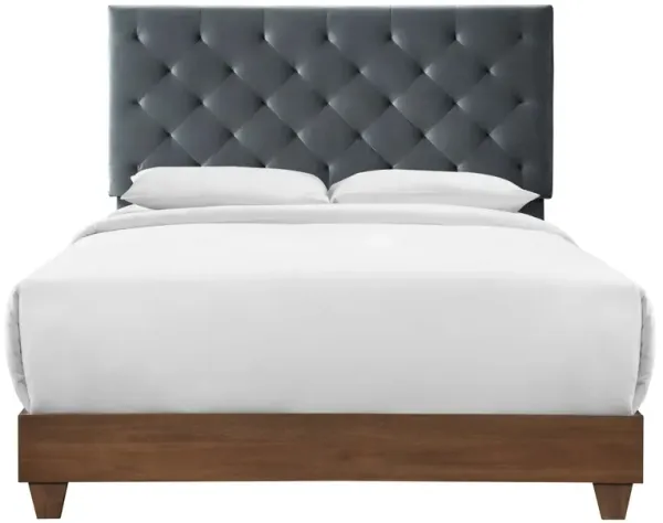 Rhiannon Diamond Tufted Upholstered Performance Velvet Bed by Modway Walnut Charcoal / Queen