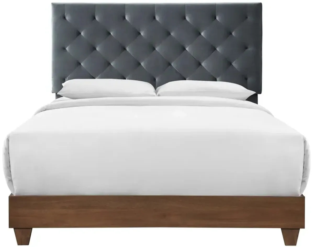 Rhiannon Diamond Tufted Upholstered Performance Velvet Bed by Modway Walnut Dusty Rose / Queen