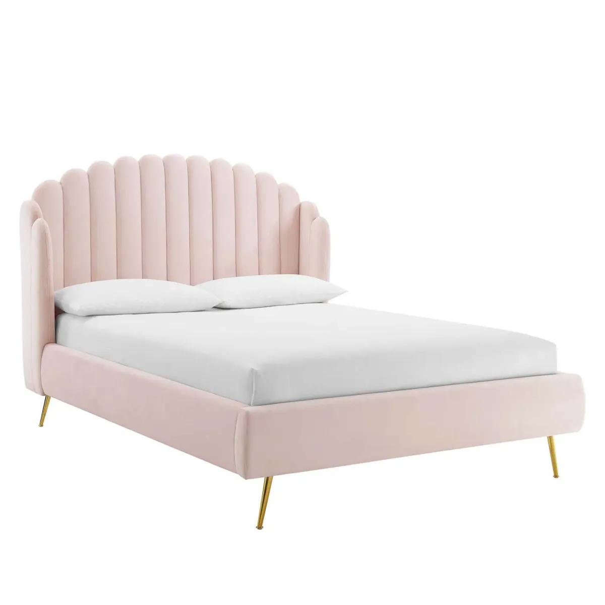 Lana Performance Velvet Queen Wingback Platform Bed by Modway Dusty Rose