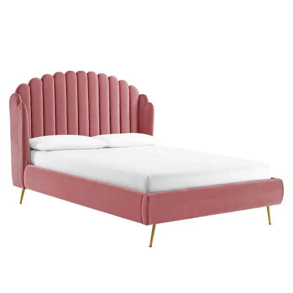 Lana Performance Velvet Queen Wingback Platform Bed by Modway Dusty Rose