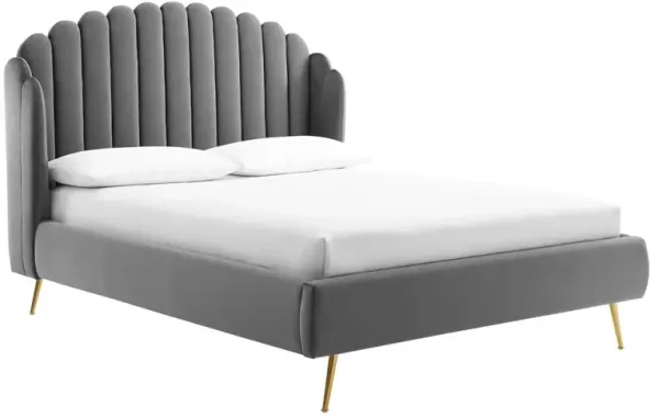 Lana Performance Velvet Queen Wingback Platform Bed by Modway Gray