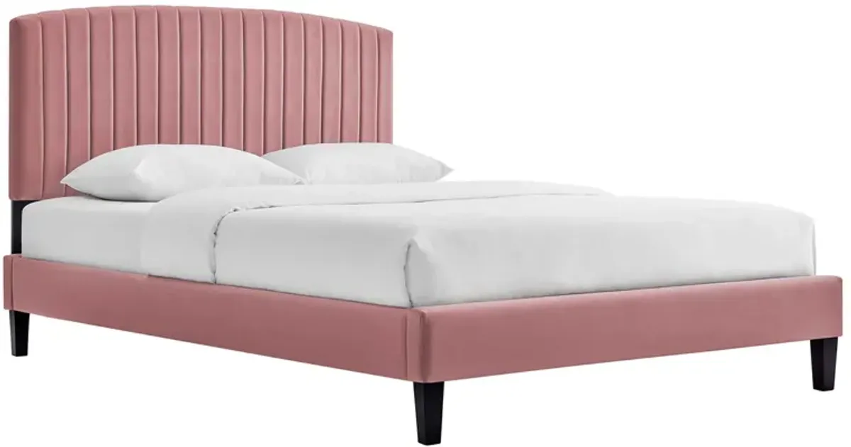 Alessi Performance Velvet Platform Bed With Black Wood Legs by Modway Queen / White