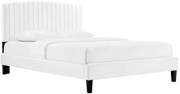 Alessi Performance Velvet Platform Bed With Black Wood Legs by Modway Queen / White