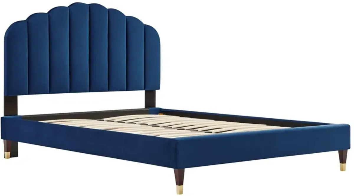 Daisy Performance Velvet Platform Bed Wood and Gold Legs by Modway