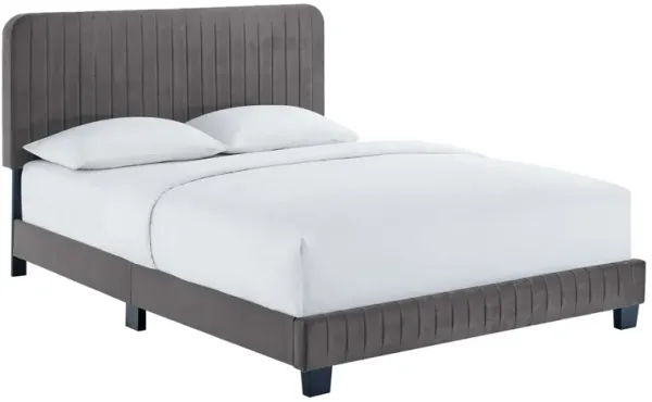 Celine Channel Tufted Performance Velvet Platform Bed by Modway Full / Gray