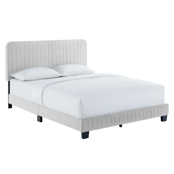 Celine Channel Tufted Performance Velvet Platform Bed by Modway Full / Light Gray