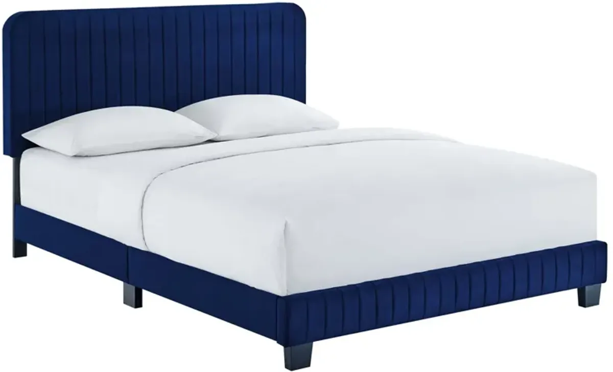 Celine Channel Tufted Performance Velvet Platform Bed by Modway Full / Navy