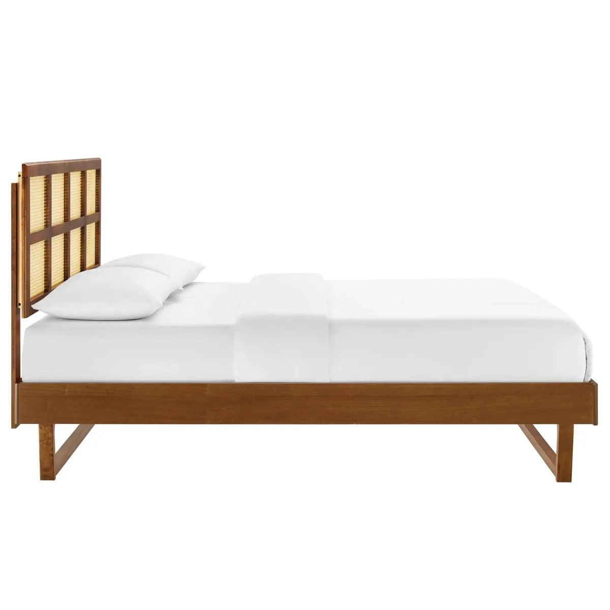 Sidney Cane and Wood Platform Bed With Angular Legs by Modway Full / Walnut