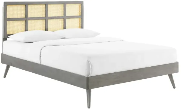 Sidney Cane and Wood Platform Bed With Splayed Legs by Modway Gray / Full
