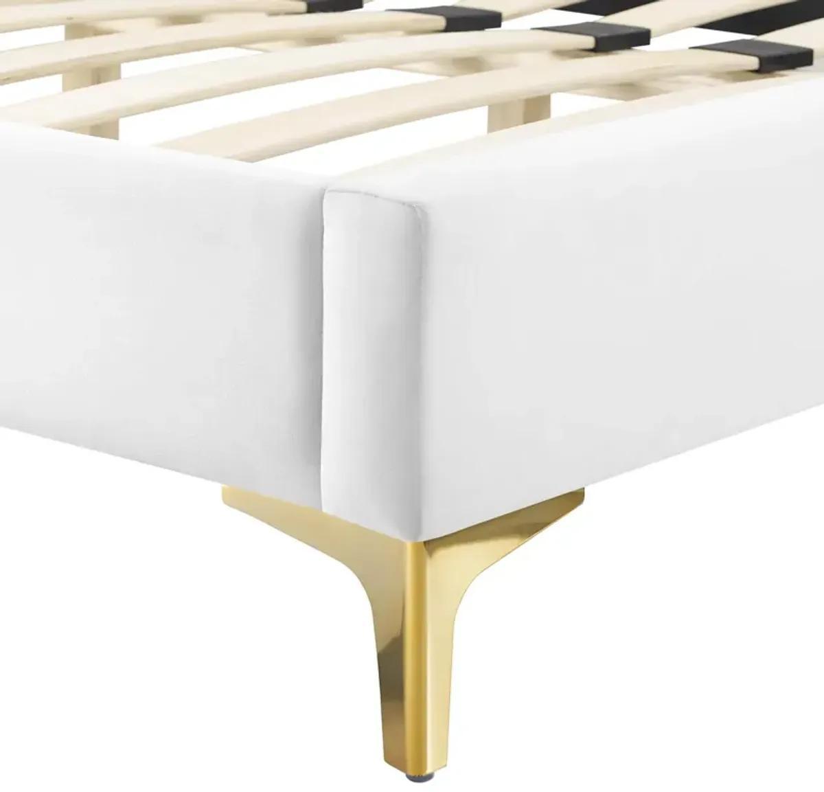 Peyton Performance Velvet Platform Bed With Gold Metal Legs by Modway