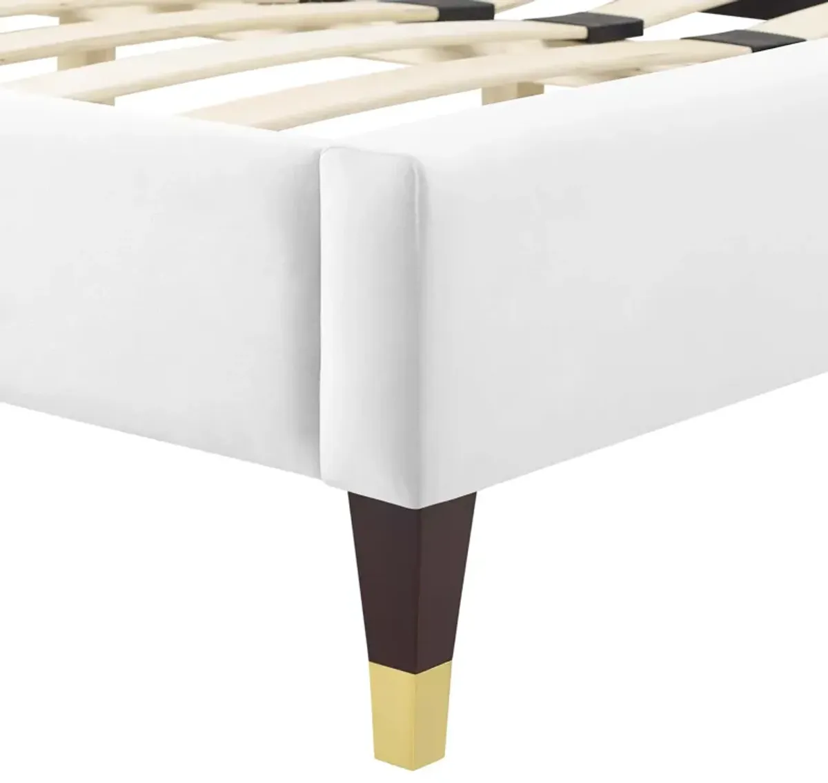 Peyton Performance Velvet Platform Bed With Wood and Gold Legs by Modway