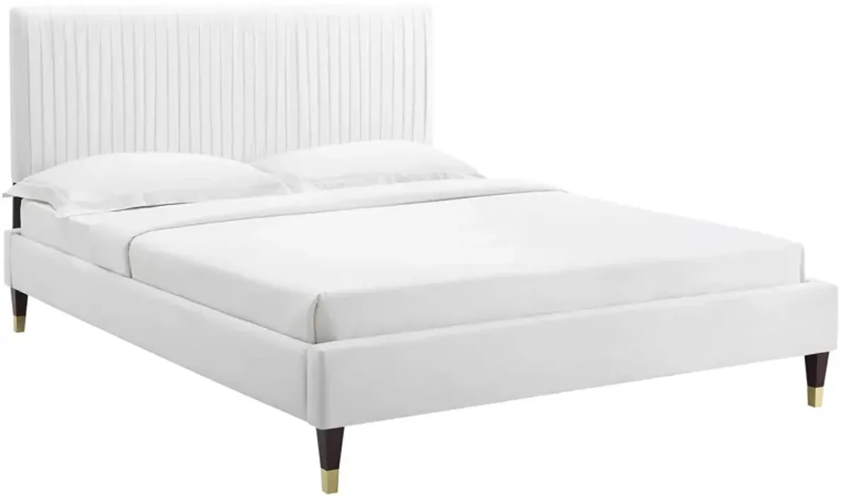 Peyton Performance Velvet Platform Bed With Wood and Gold Legs by Modway