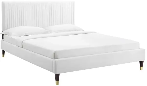 Peyton Performance Velvet Platform Bed With Wood and Gold Legs by Modway Queen / White