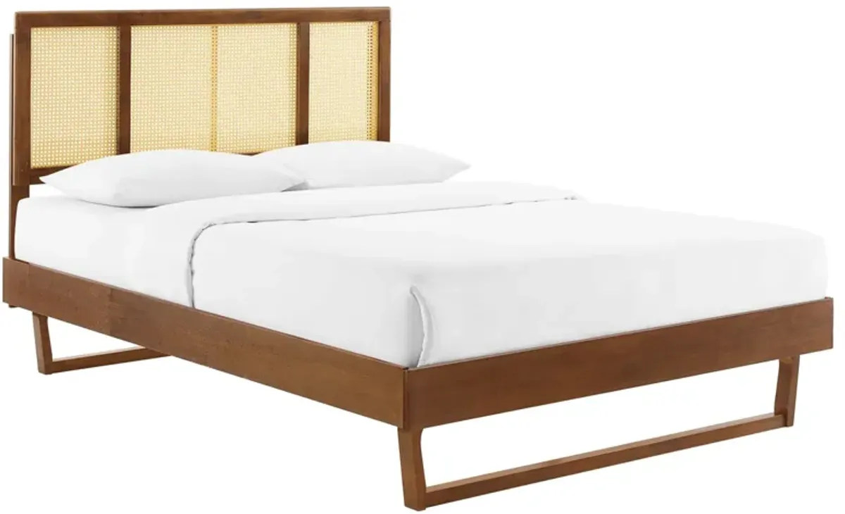 Kelsea Cane and Wood Platform Bed With Angular Legs by Modway Full / Black