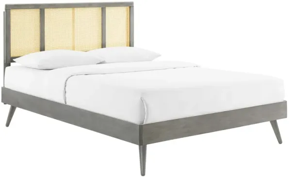 Kelsea Cane and Wood Platform Bed With Splayed Legs by Modway Gray / Full