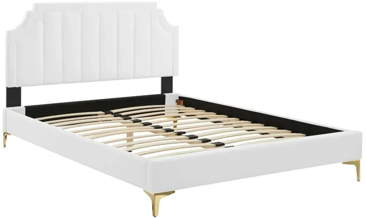 Sienna Performance Velvet Platform Bed With Gold Metal Legs by Modway