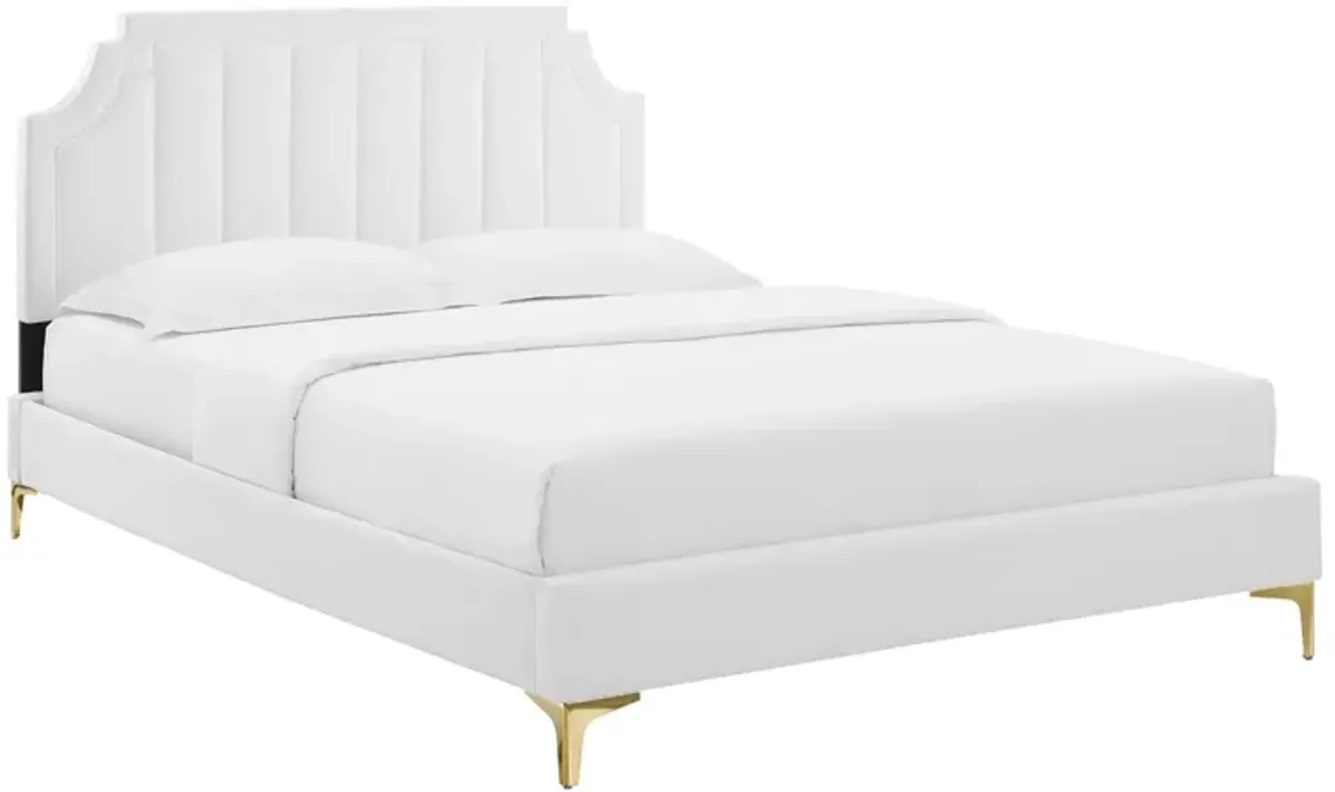 Sienna Performance Velvet Platform Bed With Gold Metal Legs by Modway