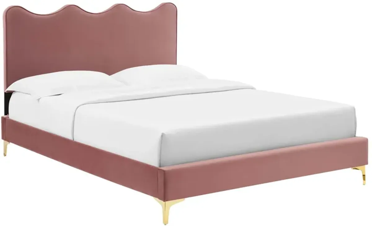 Current Performance Velvet Platform Bed With Gold Metal Legs by Modway Twin / White