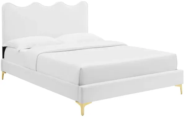 Current Performance Velvet Platform Bed With Gold Metal Legs by Modway Twin / White